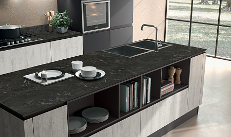 HPL Компакт плита Кедр 6333 NV Обсидиан Венетто (Марс) 3050 х 608 х 12 мм. черная основа