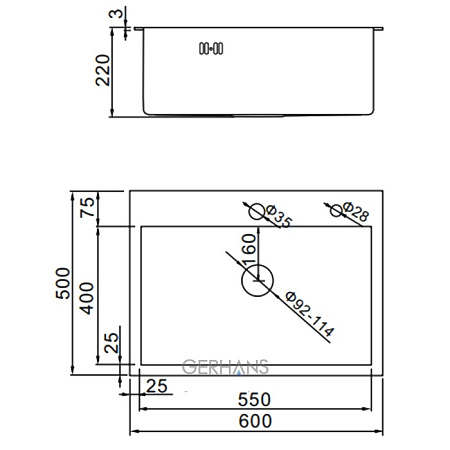 Мойка из нерж.стали Gerhans K36050B 600*500*220 мм Графит