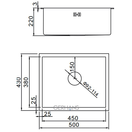 Мойка из нерж.стали Gerhans K35043B 500*430*220 мм Графит