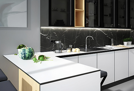 HPL Компакт плита Кедр 1029/S Белоснежный (Кристалл) 3050 х 1220 х 12 мм. черная основа