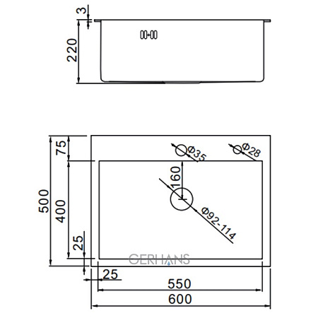 Мойка из нерж.стали Gerhans K36050G 600*500*220 мм Золото